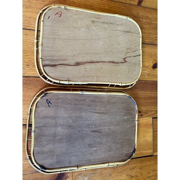Vintage Lot of 2 Tiki Bar Bamboo/Rattan Buffet TV Trays. Serving/party 19"x 13" - Picture 5 of 5